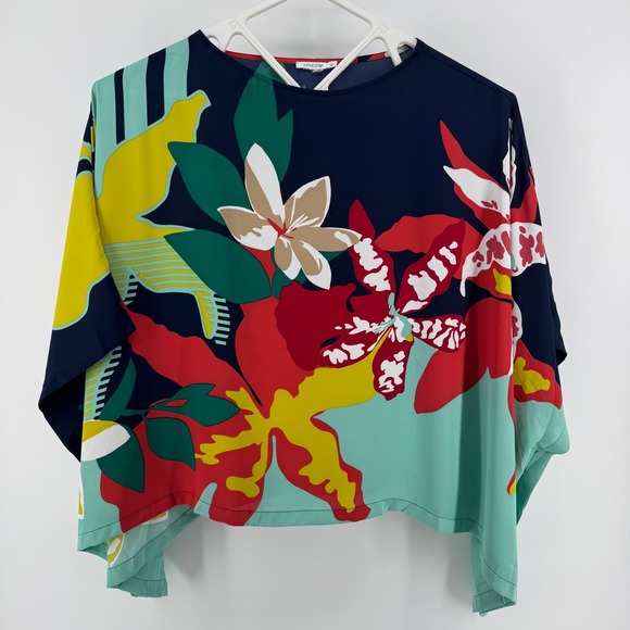 Chico's Tops - CHICOS Floral Print Kimono Style Top Women L XL Navy Blue Red Yellow Mint Green